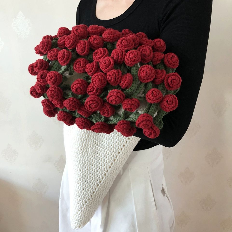 꽃다발블랭킷 DIY 꽃다발이되는담요 뜨개꽃 장미 손뜨개 꽃다발담요 뜨개질 뜨게꽃 뜨개diy 핑크 그라데이션 릴리 도구 설명 포함 - 상세 이미지 4