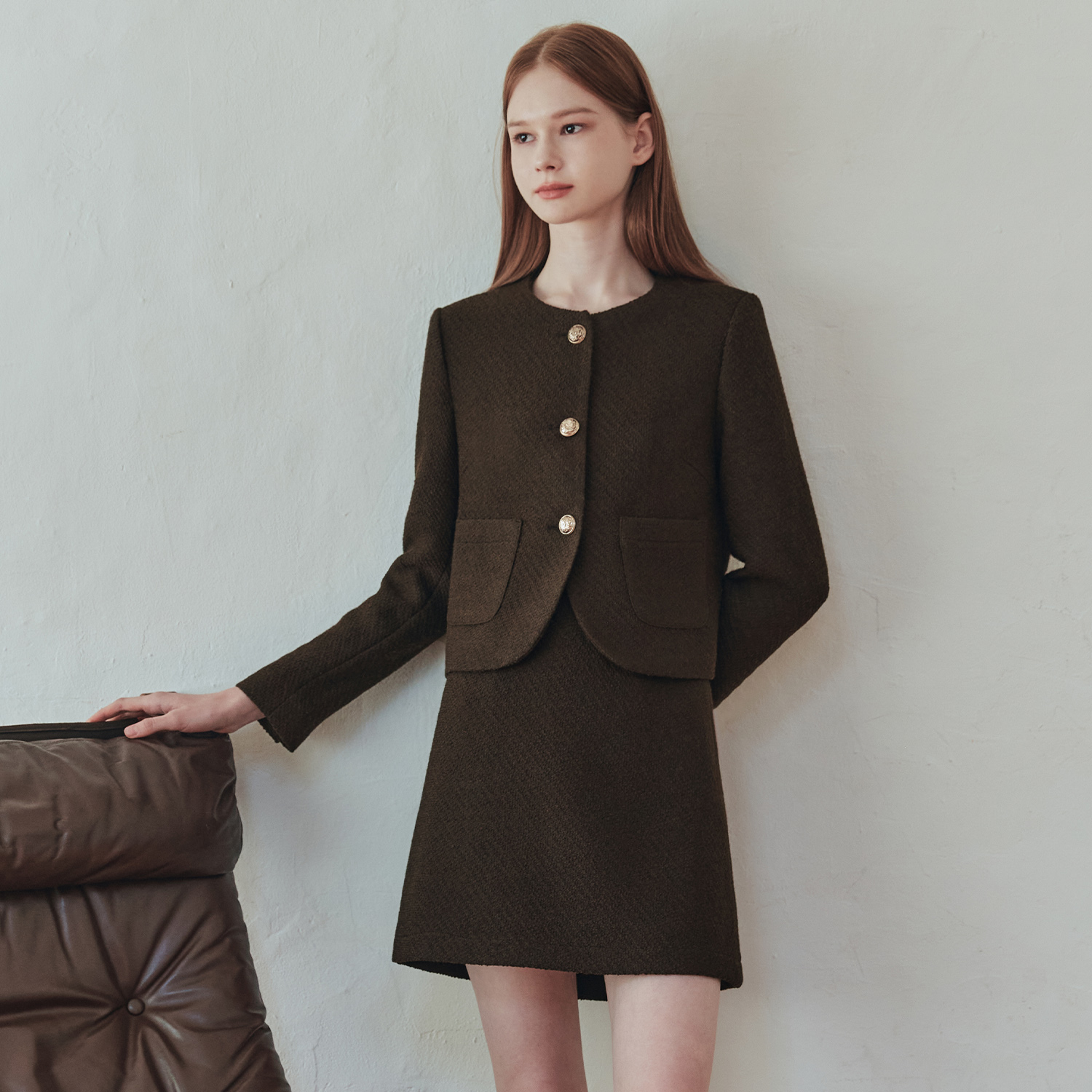 [제로스트릿] 테디 트위드 스커트 TEDDY TWEED SKIRT / BROWN - 상세 이미지 3
