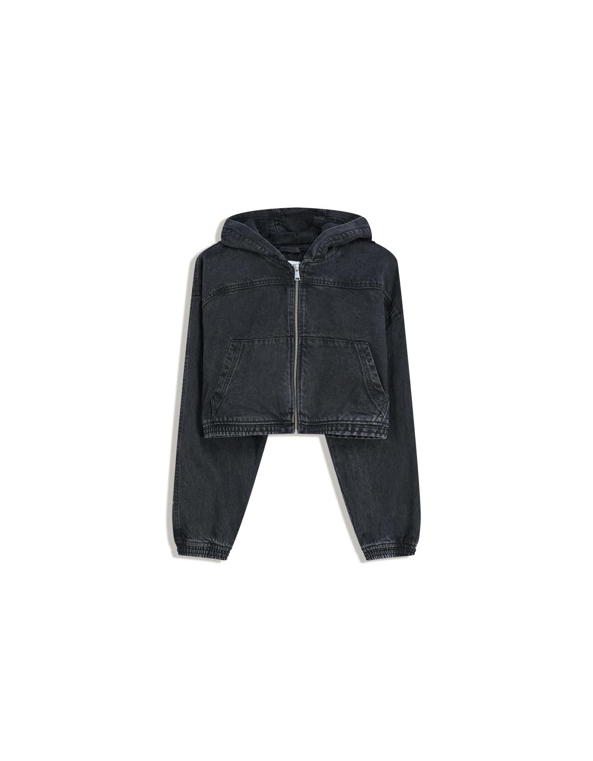 버쉬카 크롭 데님 집업 후드 재킷 6592/352 BLACK - 상세 이미지 2