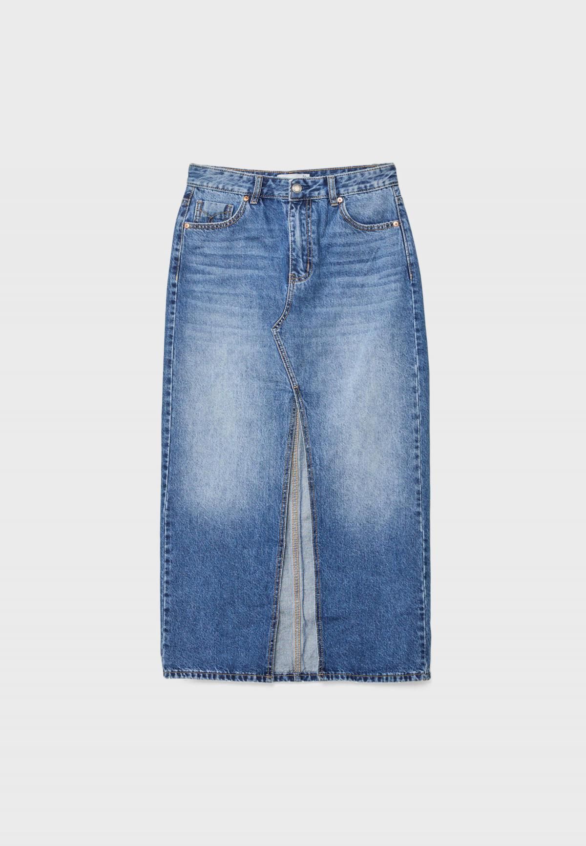 스트라디바리우스 트렌디 루즈핏 데님 미디 스커트 1318/621 MEDIUM DENIM WASH - 상품 이미지