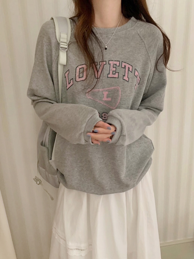 캐주얼 루즈핏 로베트 레터링 프린팅 티셔츠 여성 맨투맨 박스티 여자 가을 티셔츠 코튼 - 상품 이미지