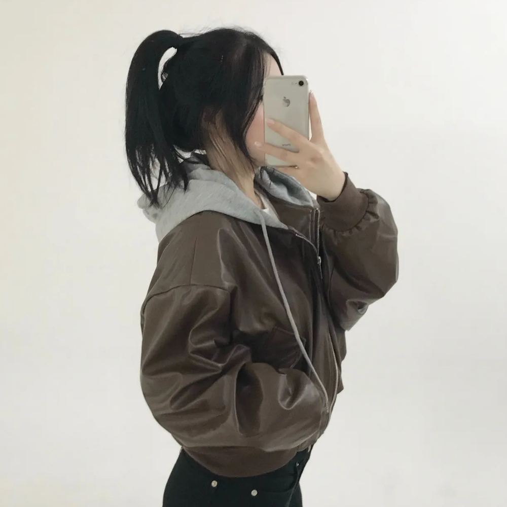 자체제작 호댕몰 2color 후드 레더 가죽자켓 여성용 - 상세 이미지 5