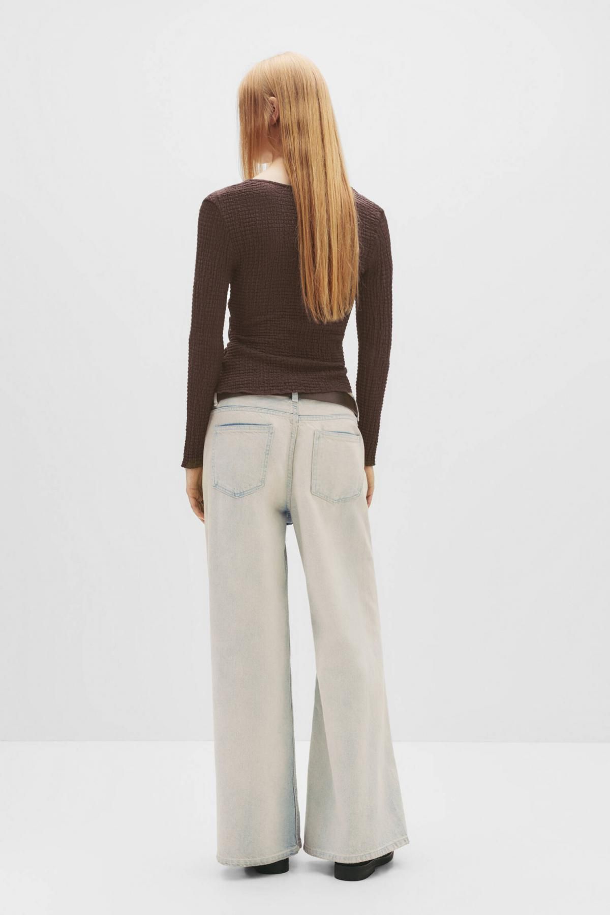 풀앤베어 크레이프 브이넥 랩 버클 긴팔 탑 7152/382 BROWN - 상세 이미지 4