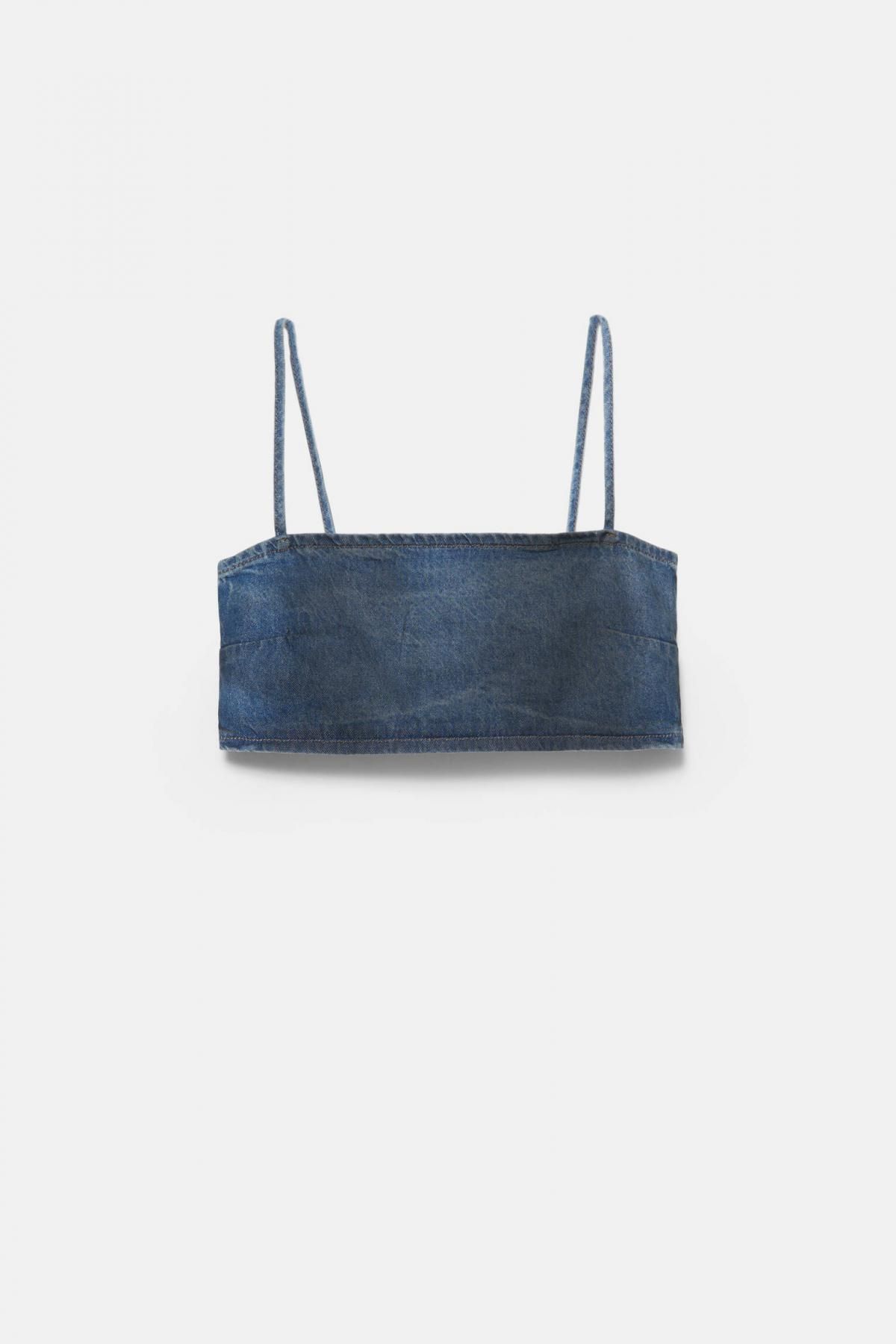 풀앤베어 데님 스트랩 크롭 탑 7474/310 DARK BLUE - 상품 이미지
