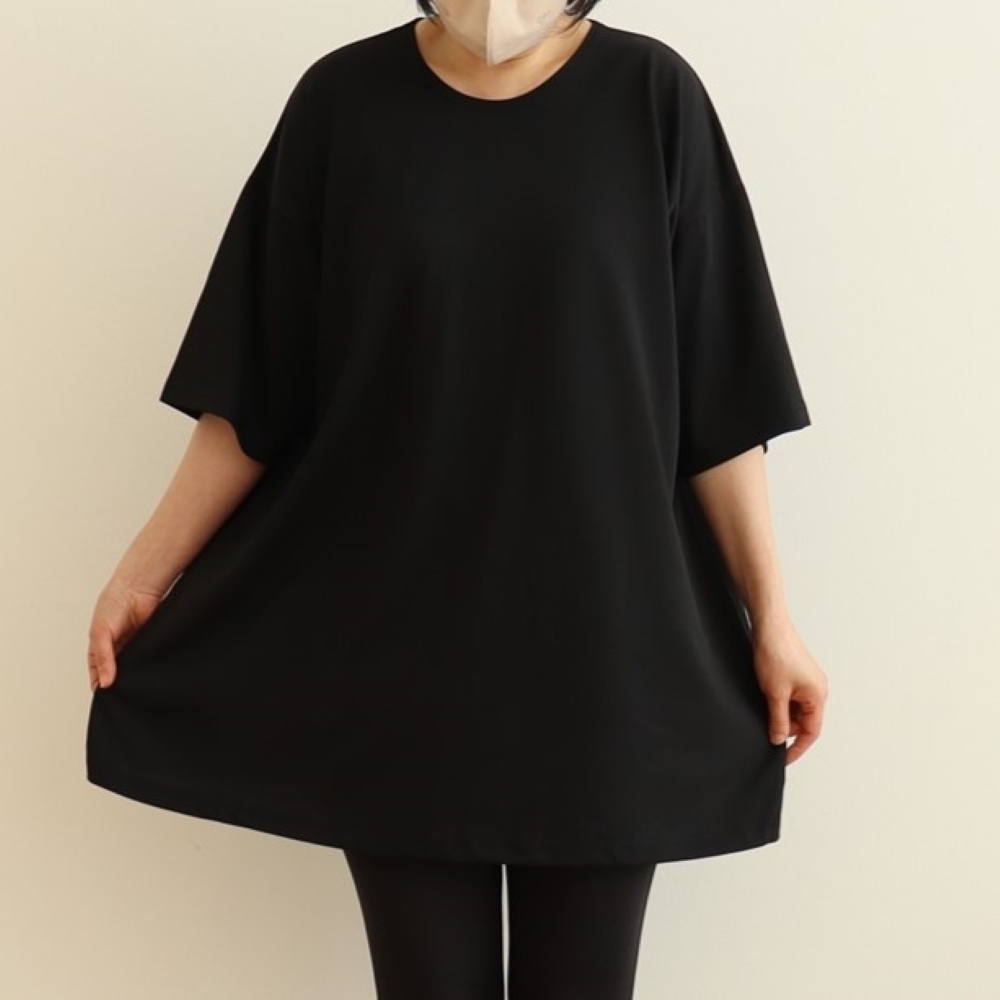 빅사이즈 자체제작 A라인 반팔 면 롱 티셔츠 박시 스판 라운드넥 봄 여름 가을 겨울 기모