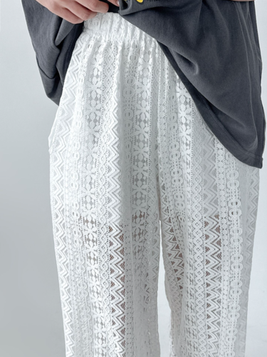 폼나나 Pomnana 루즈핏 패턴 냉장고바지 휴가 통풍 봄 여름 시스루긴바지 바지 - 상세 이미지 2