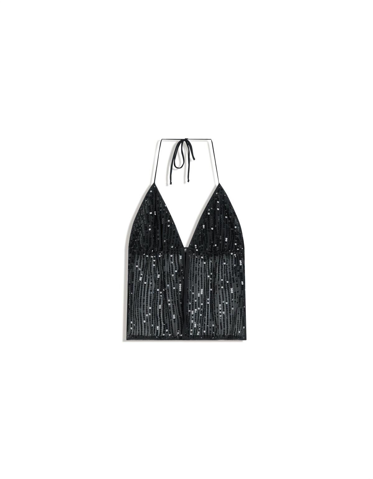버쉬카 글리터 시퀸 홀터넥 크롭 탑 8878/323 BLACK - 상세 이미지 3