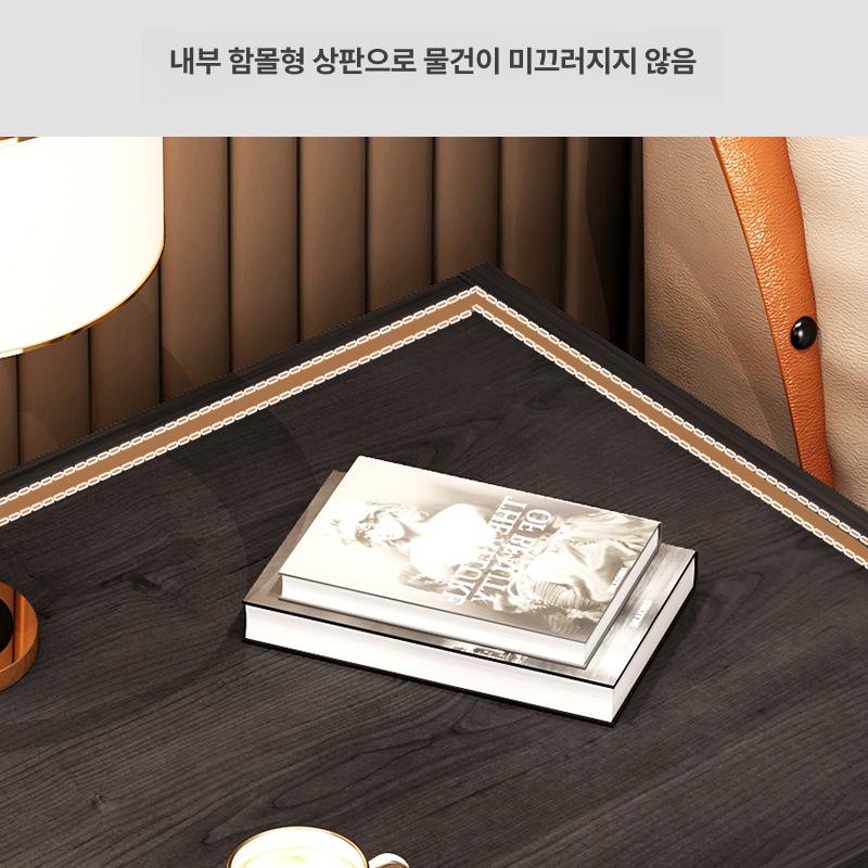 월넛 협탁 베벨로 흑류목색 원목 침대옆협탁 비밀수납장 라이트그레이 조립 필요 - 상세 이미지 4