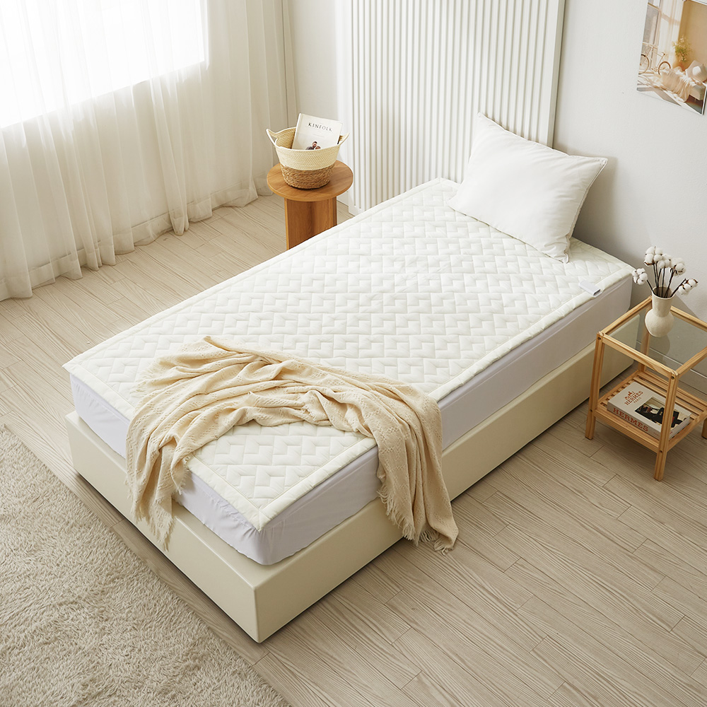 한일의료기 EMF 탄소매트 2 in 1 캠핑겸용 전기장판 전기요 크림 슈퍼싱글 토퍼핏, 110x200cm