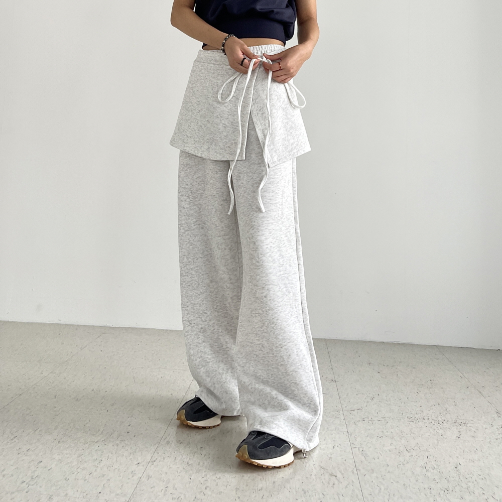 레이어드 치마바지 랩스커트팬츠 스트링조거 밴딩 와이드 트레이닝팬츠 여성 통바지 트레일랩 - 상세 이미지 2