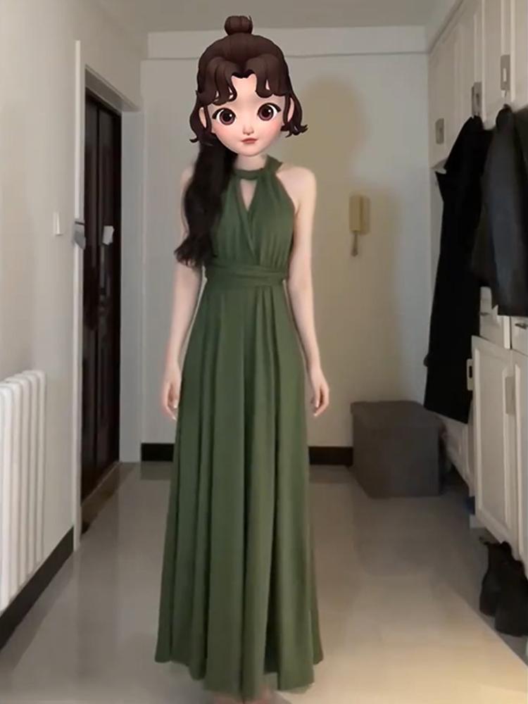 연주드레스 이브닝 홀터넥 돌잔치 피로연 의상 원피스 셀프 연주 롱드레스 무대 연주회 그린 드레스 S - 상세 이미지 5