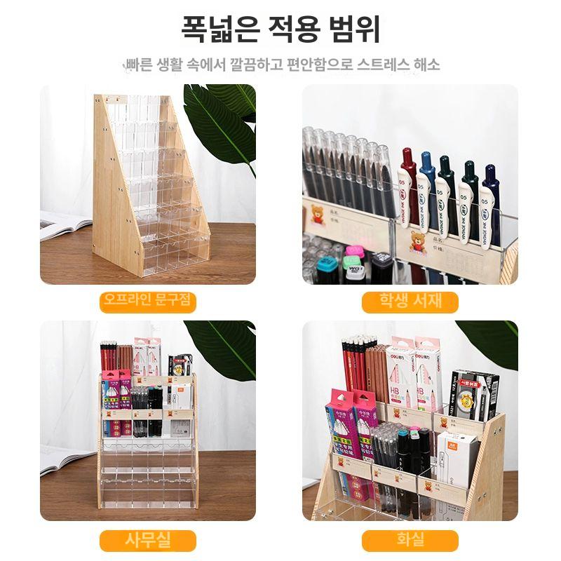 아크릴 펜 진열대 문구점 계단식 형광펜 필기구 투명 3단 필통 설치 도구 라벨판 분리판 - 상세 이미지 3