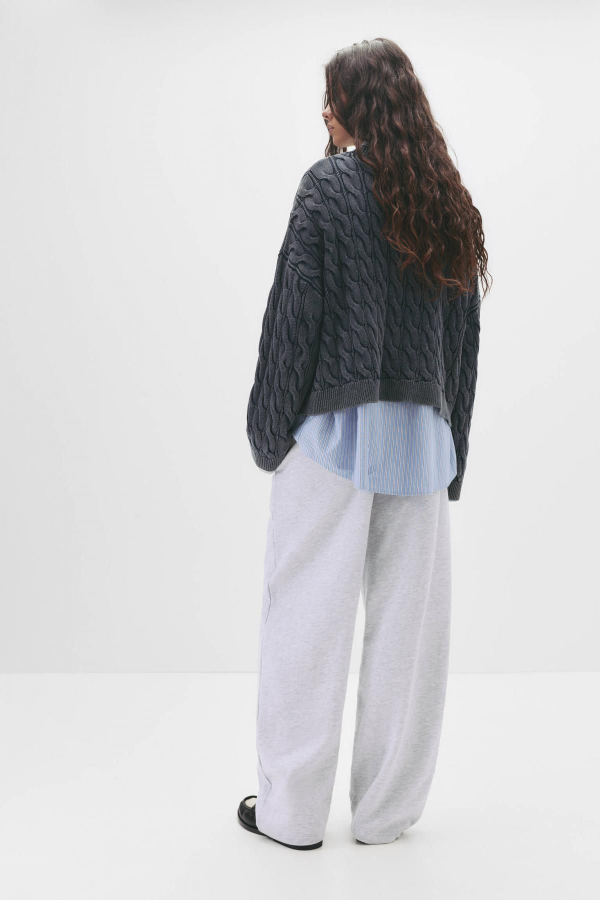 풀앤베어 와이드핏 코튼 조거 스웨트 팬츠 7675/398 GREY MARL - 상세 이미지 3