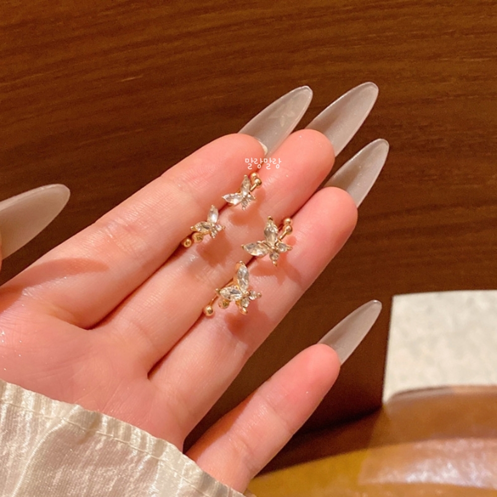 골드 큐빅 나비귀찌 귀안뚫는귀걸이 포인트이어링 이미지 6