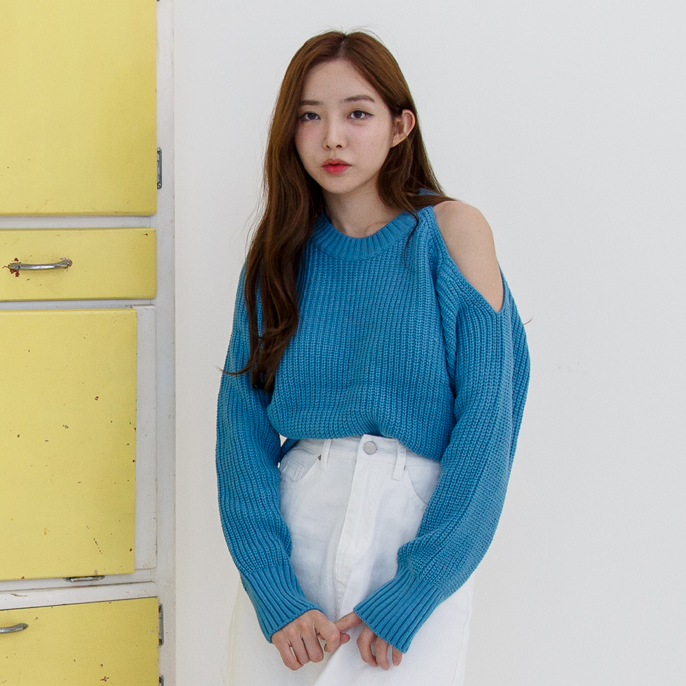 언발 어깨트임 원숄더 아크릴 라운드 가을겨울 니트 시보리 하찌 이미지 3