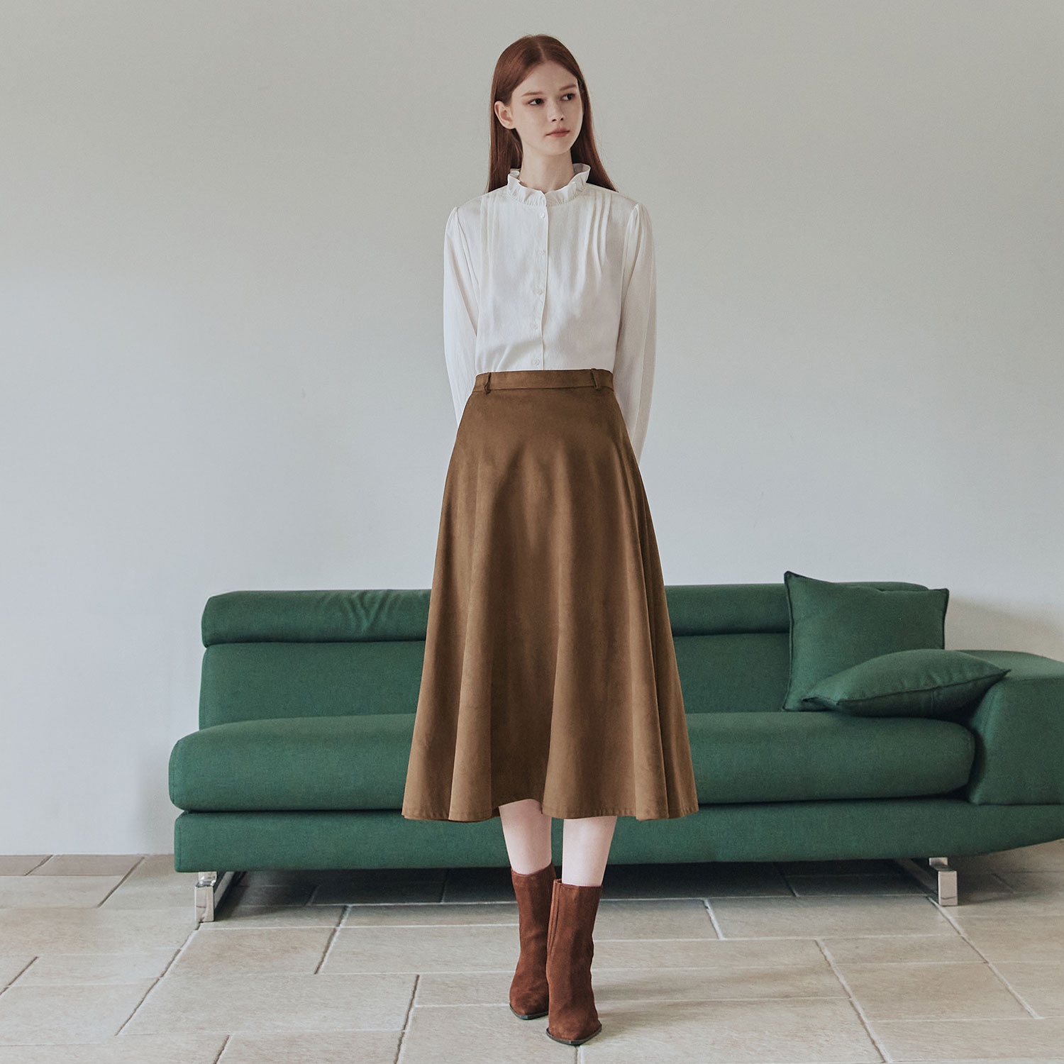 [제로스트릿] 엠버 스웨이드 롱 스커트 AMBER SUEDE LONG SKIRT / BROWN 이미지 2