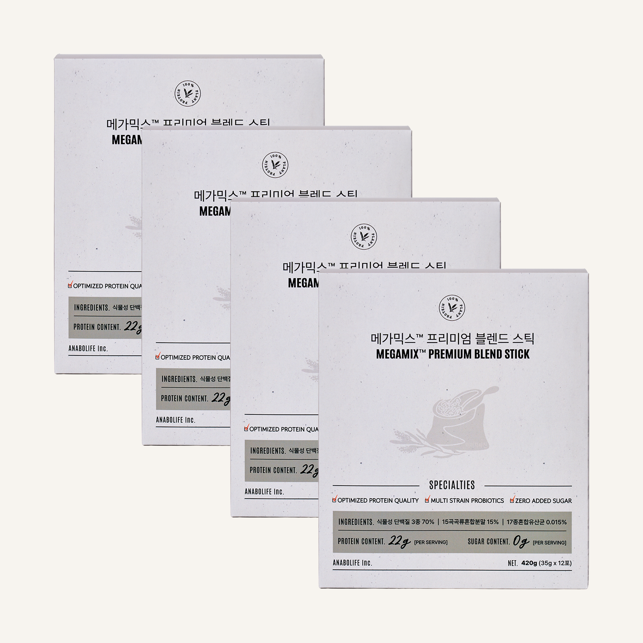 메가믹스 프리미엄 블렌드 스틱 제로슈가 식물성 고단백 유산균 미숫가루 12포, 4개 - 메인 이미지