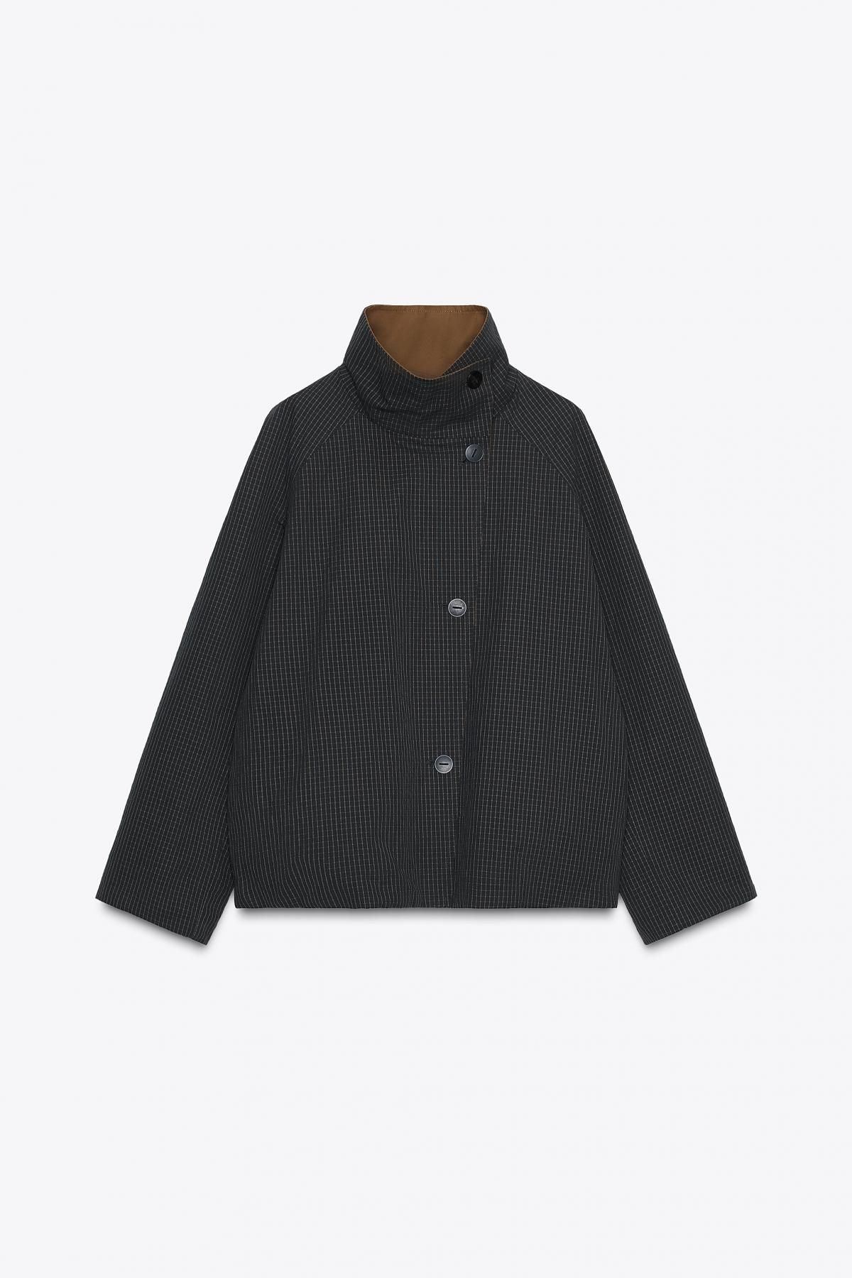 자라 리버서블 하이넥 코튼 블렌드 숏 트렌치코트 7522/269 BLACK / BROWN - 상품 이미지