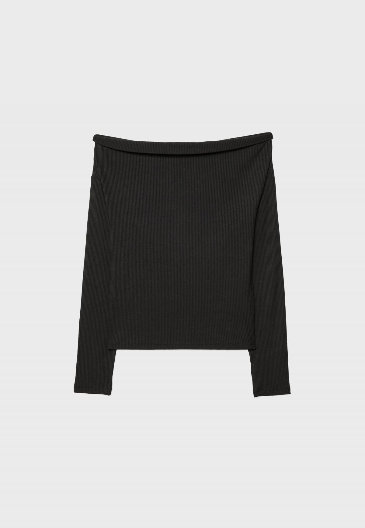 스트라디바리우스 오프숄더 보트넥 슬림핏 긴팔 티셔츠 8050/590 BLACK - 상품 이미지