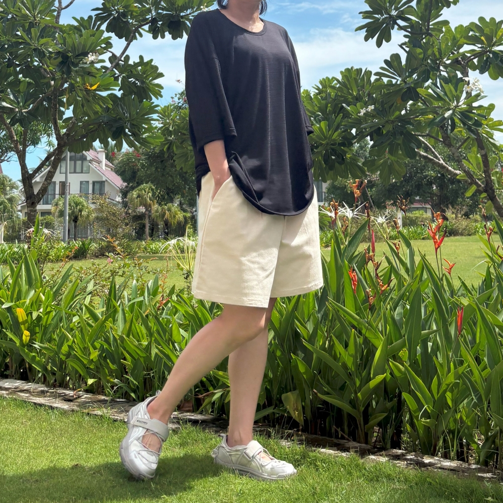 빅사이즈 자체제작 박시 루즈핏 티셔츠 여름 가볍고 시원한 라운드넥 블랙 슬라브 반팔 티 이미지 7