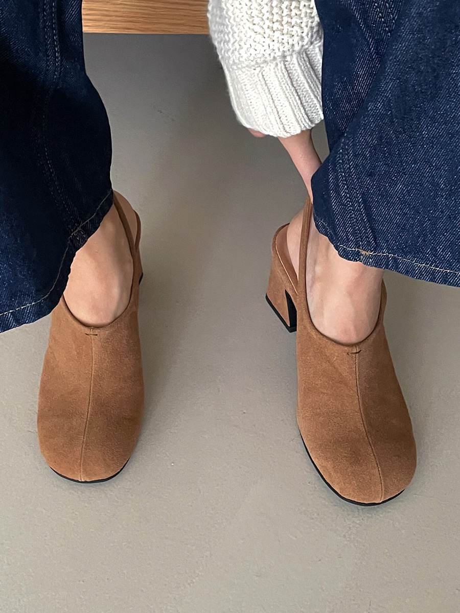 여성 스웨이드 슬링백힐 데일리 발편한구두 브라운 카멜 블랙 미들힐 7cm - 상세 이미지 3