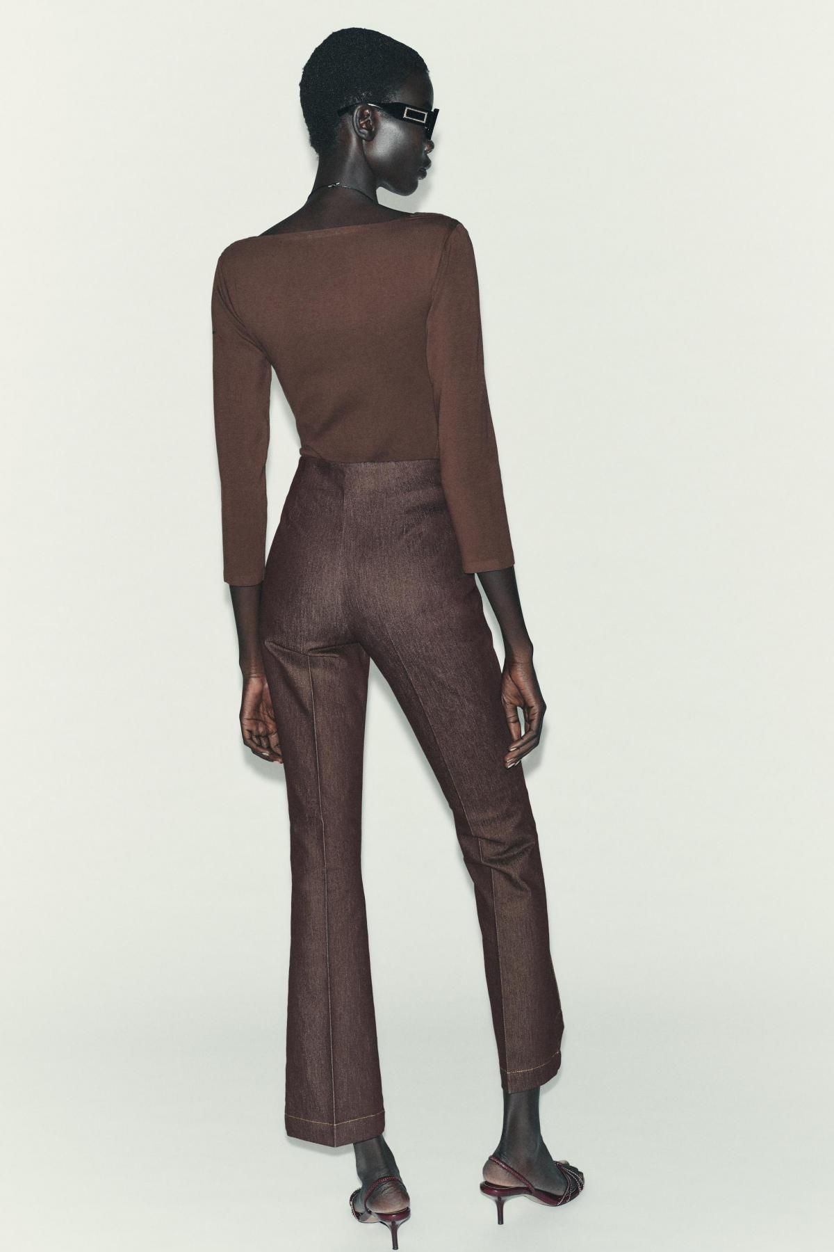 자라 브라운 슬림핏 보트넥 긴팔 티셔츠 4174/656 CHOCOLATE - 상세 이미지 5