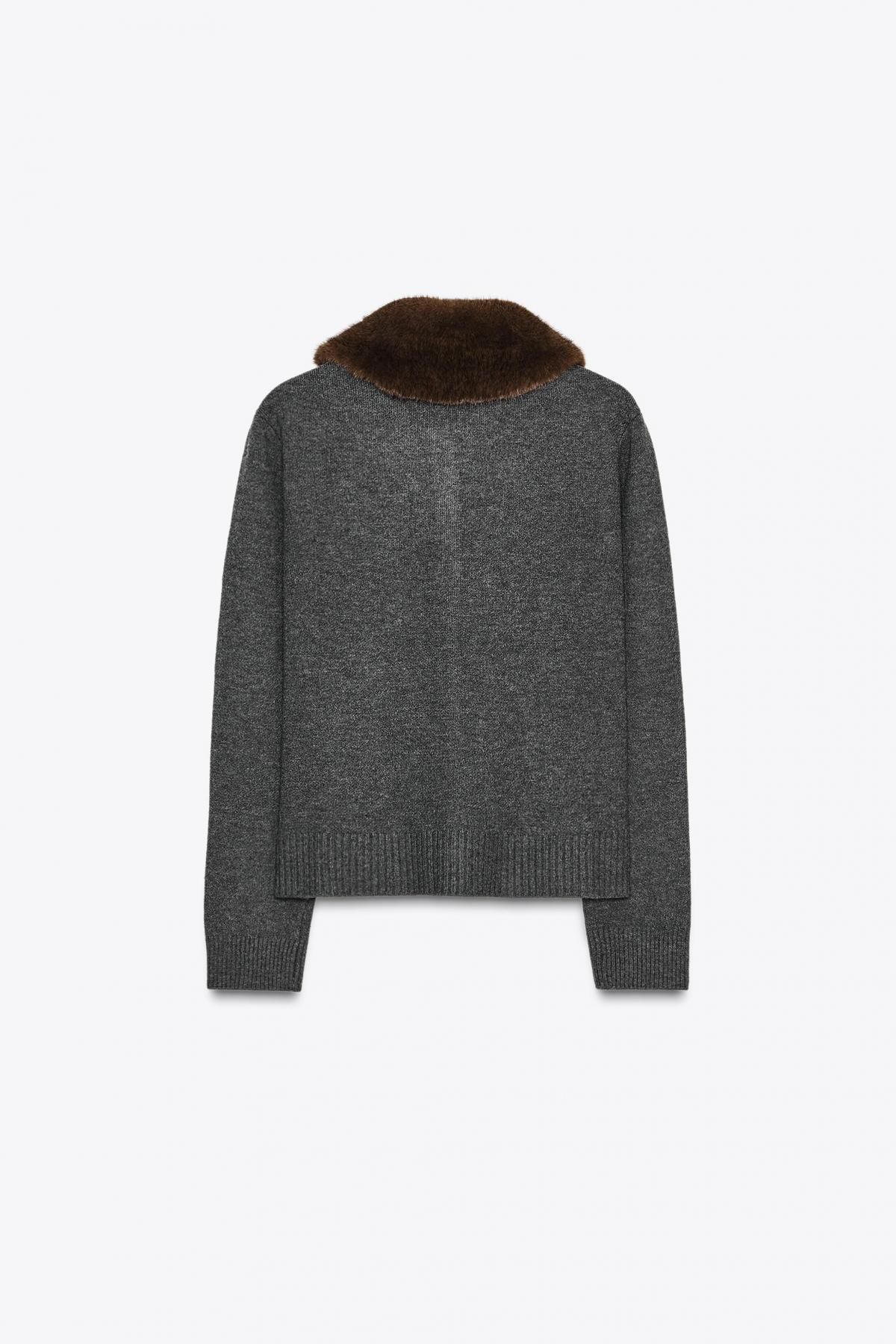 자라 페이크 퍼 라펠 칼라 니트 가디건 2756/105 ANTHRACITE GREY - 상세 이미지 2