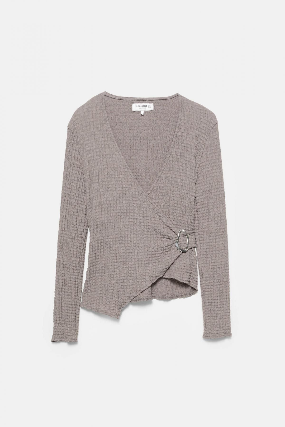 풀앤베어 크레이프 랩 브이넥 버클 긴팔 탑 7152/382 GREY - 상품 이미지
