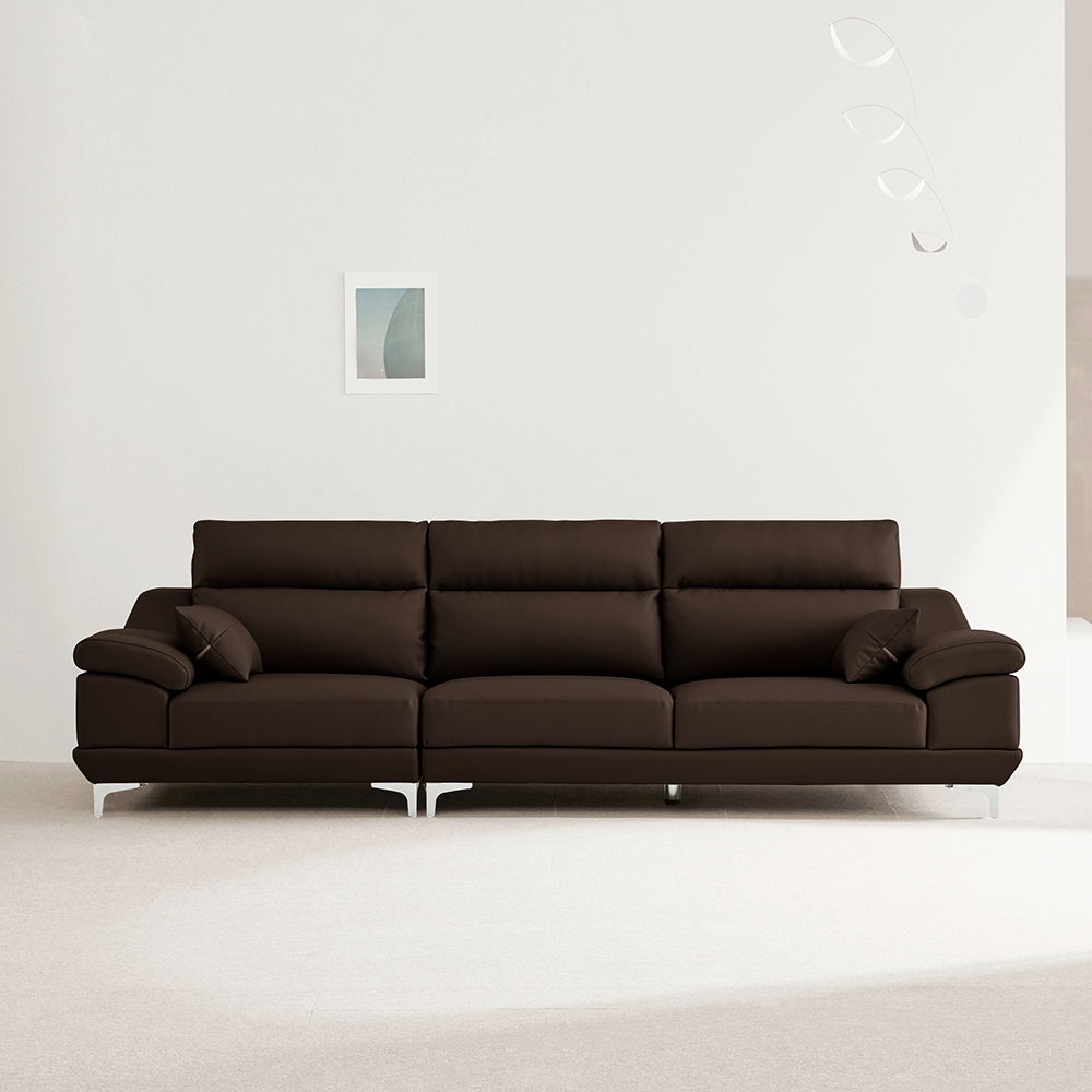 동서가구 뉴테라 천연면피가죽 소파 스툴미포함, 초코브라운, 4인용