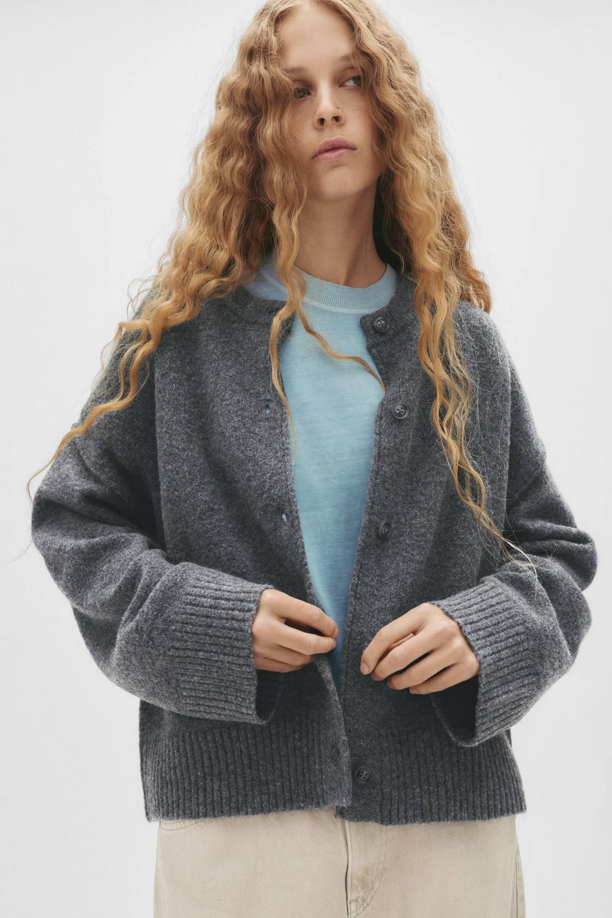 풀앤베어 소프트 라운드넥 니트 가디건 7553/305 ANTHRACITE GREY - 상세 이미지 3