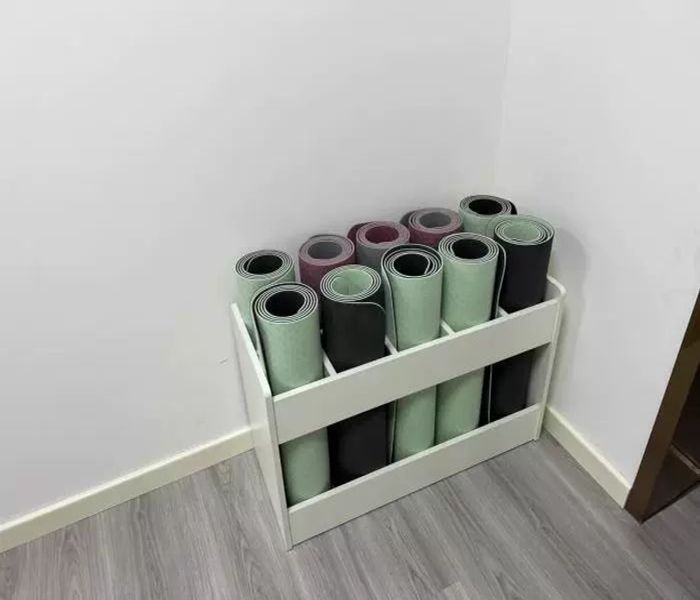 요가매트 정리함 나무 수납 수납함 철제 선반 바구니 거치대 운동기구 필라테스 수납장 홈트 5칸 110x25x50 20x22 - 상세 이미지 5