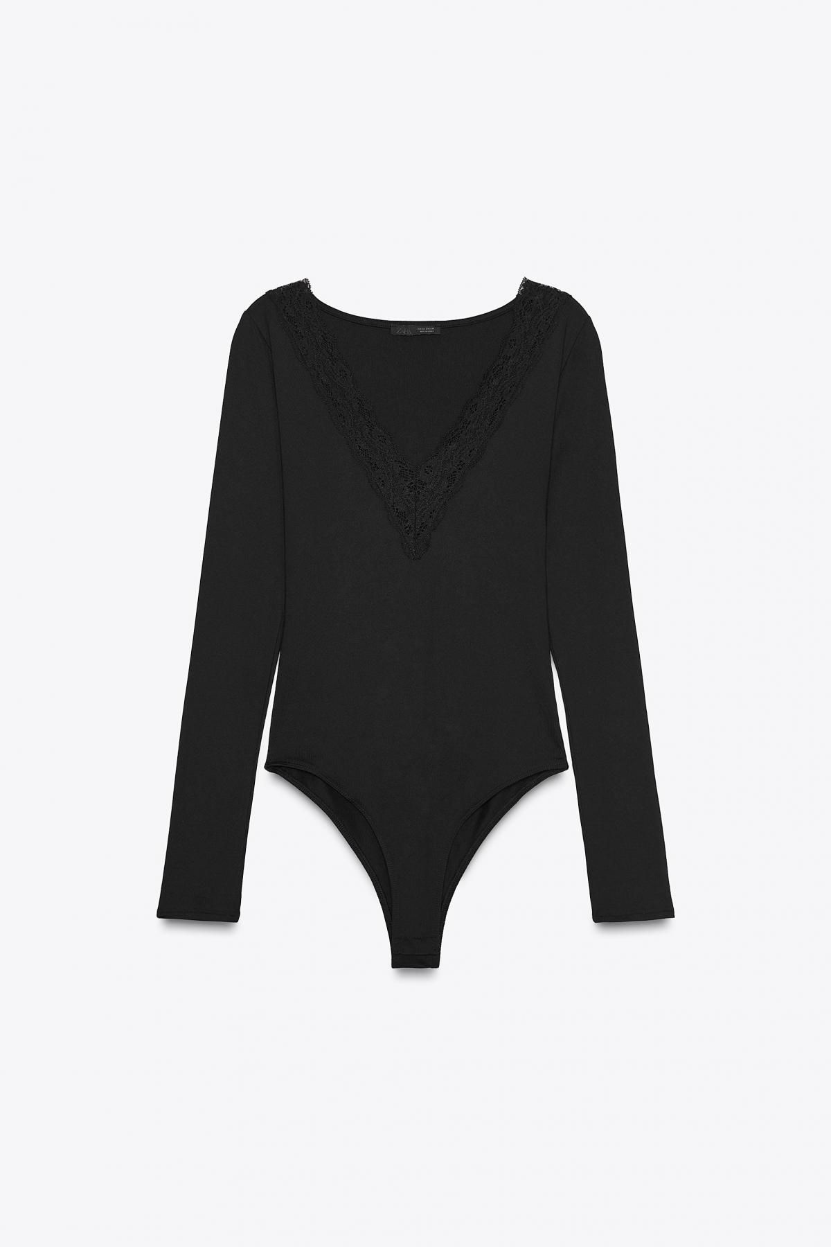 자라 레이스 폴리아미드 브이넥 긴팔 바디수트 0347/806 BLACK - 상품 이미지