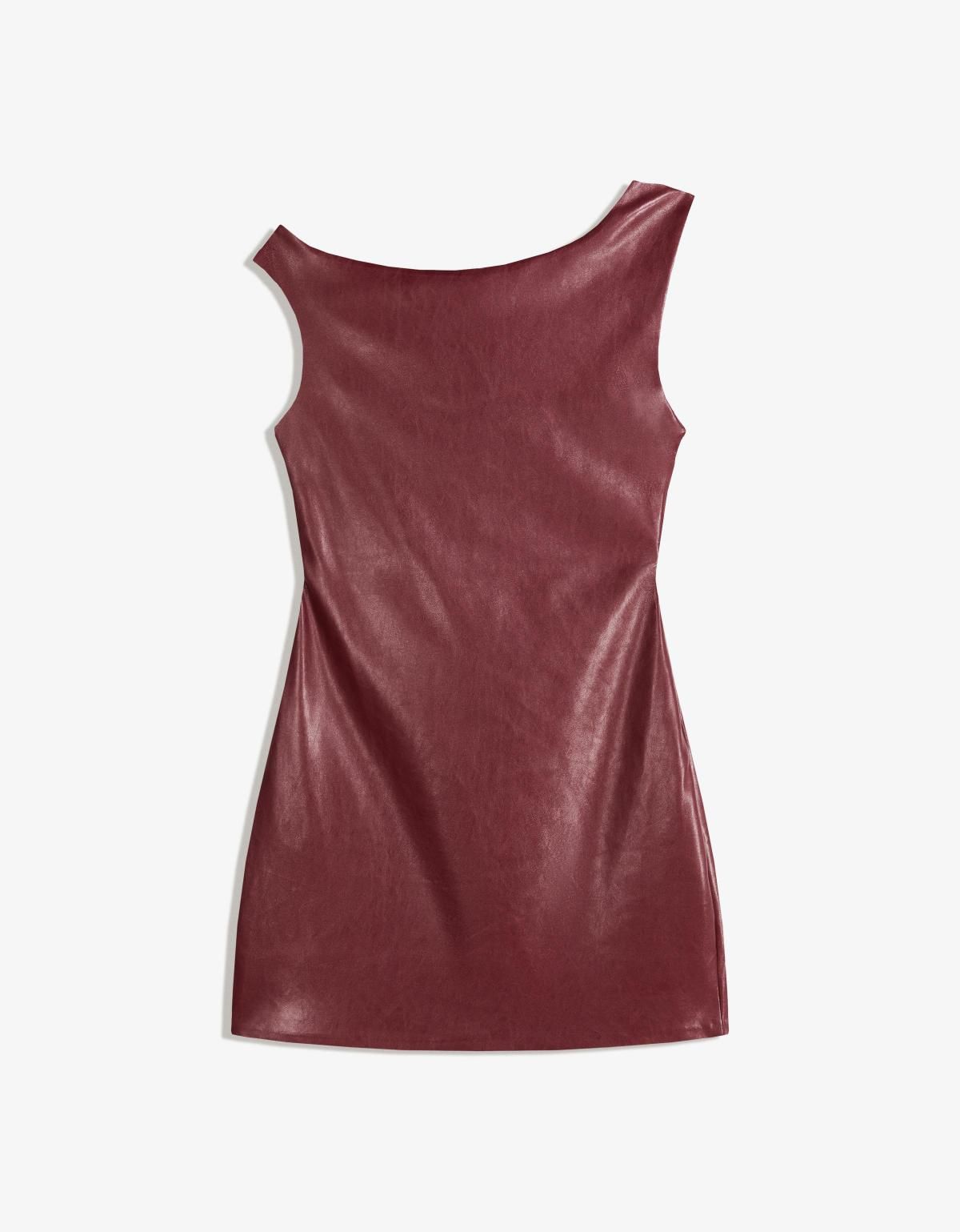 버쉬카 레더 이펙트 비대칭 미니 원피스 5861/741 MAROON - 상세 이미지 2