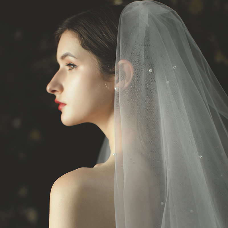 2단 면사포 셀프웨딩베일 스냅 빗핀타입 웨딩촬영 투명핀 촬영소품 롱베일 할로윈 숏베일 빗 60cm-80cm - 상세 이미지 3