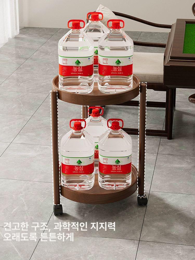 원형 원목 트롤리 우드 웨건 2단 나무 이동식 카트 2단 원형 받침대 사이드 테이블 - 상세 이미지 5