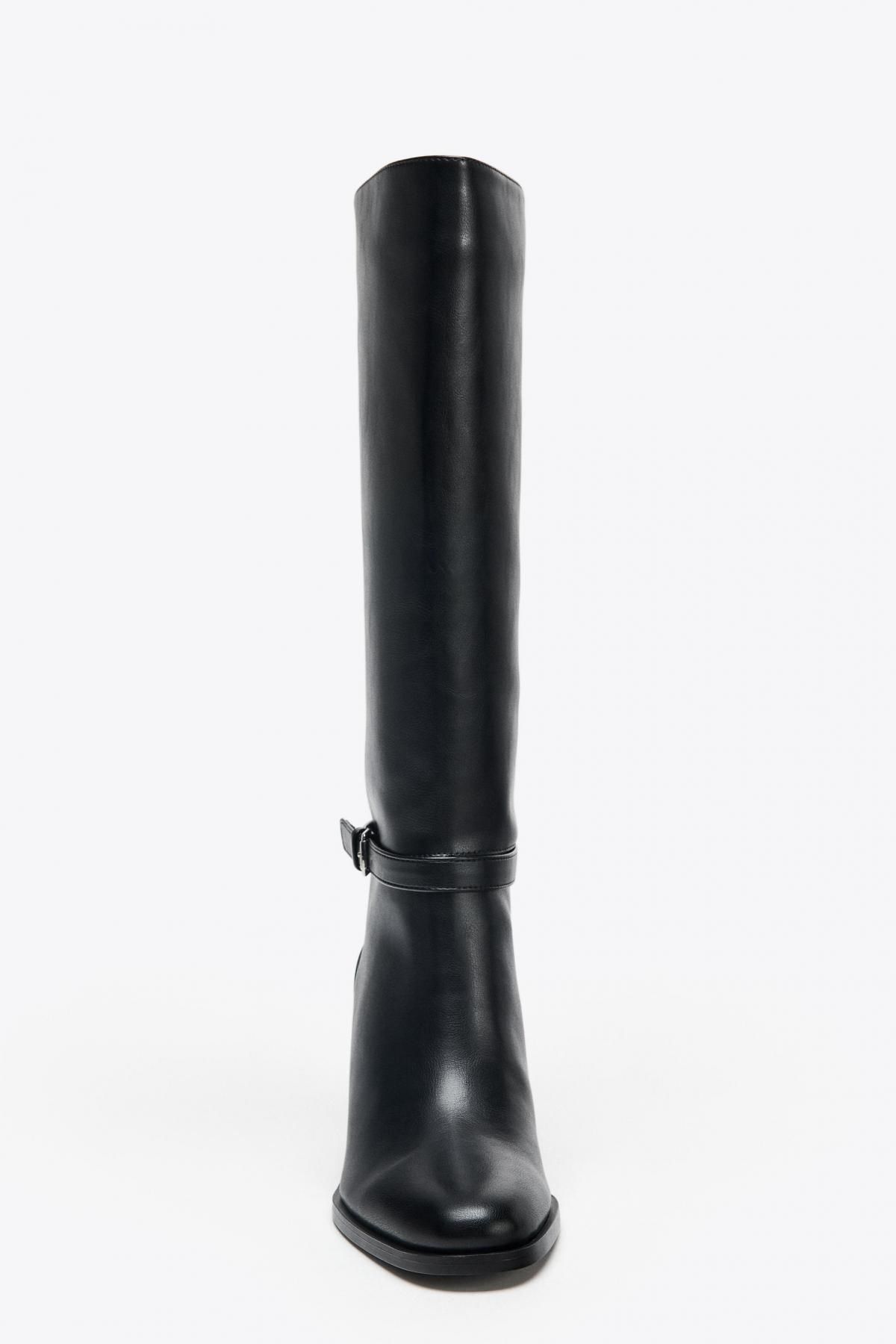 자라 버클 미드 블록힐 롱 부츠 2000/610 BLACK - 상세 이미지 4