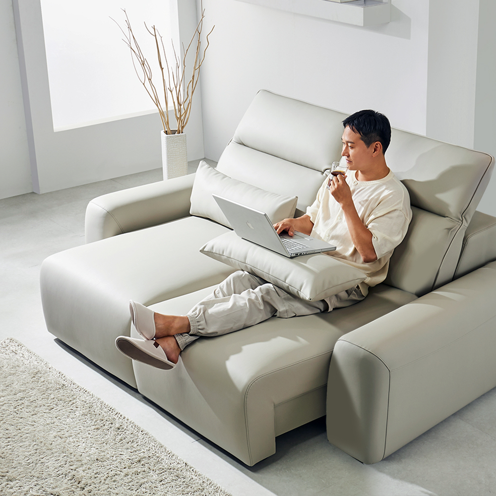 3세대 출시 시에모 3세대 발끼임 방지 리클라이너 쇼파 슬라이딩 모션 무빙 소파 스툴미포함, 크림그레이(이지클린가죽), 3인용