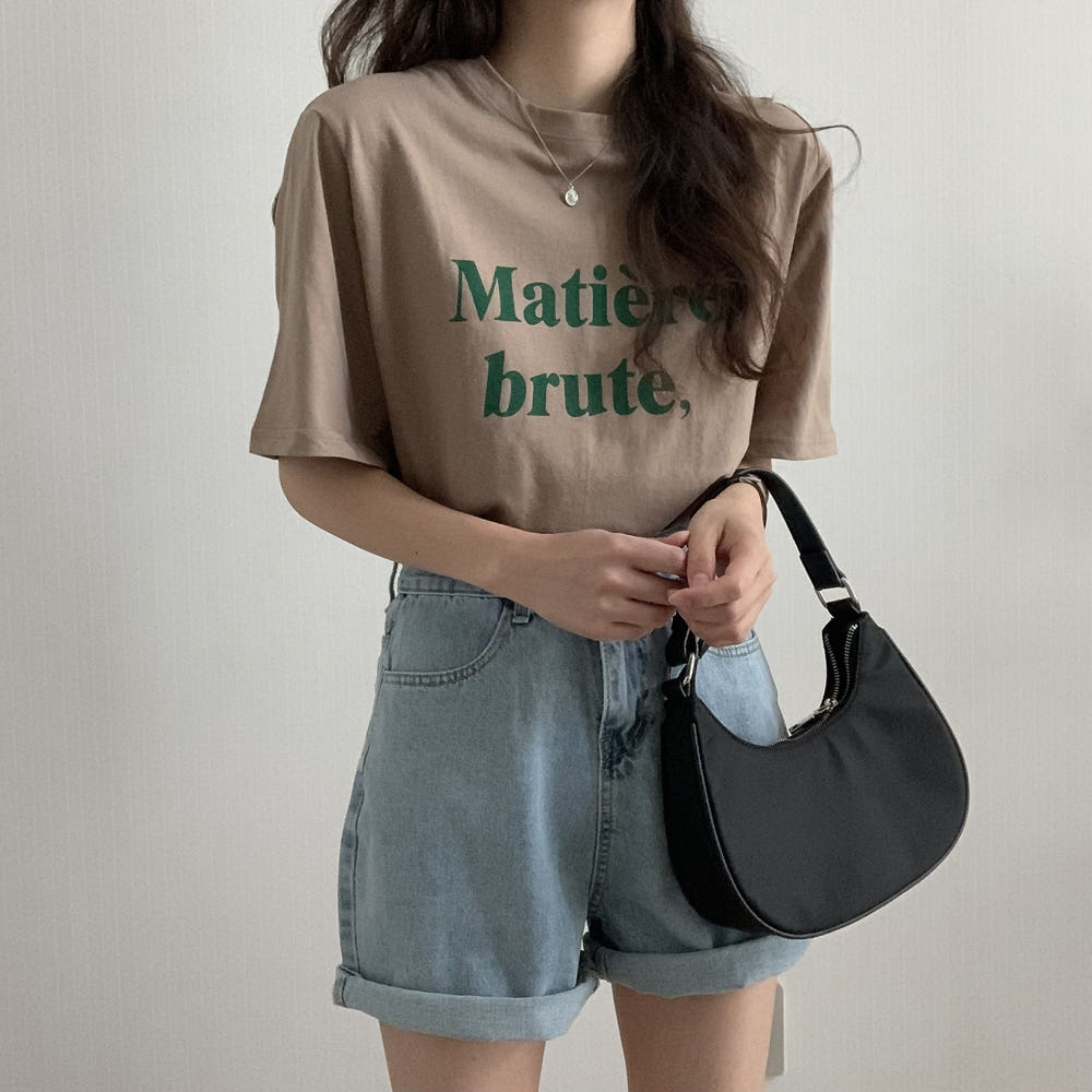 오버핏 마띠에 레터링 프린팅 티셔츠 여름 여성 티셔츠 면 라운드 박스티 여자 반팔티 이미지 3