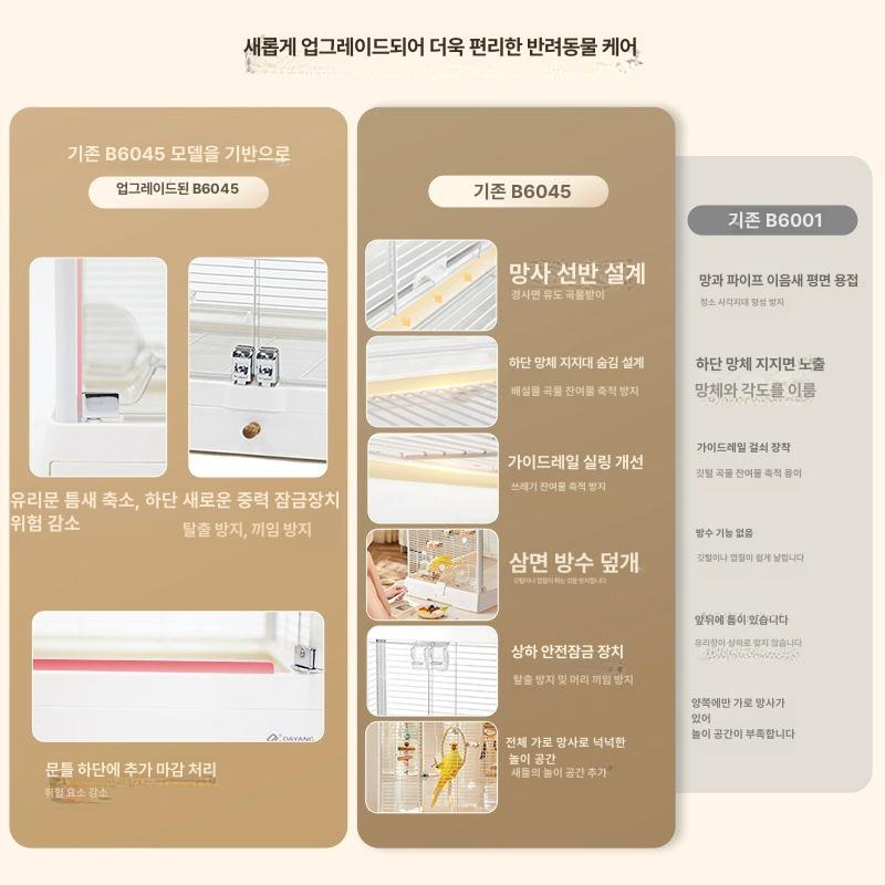 새장 앵무새 놀이터 키우기 다양 횃대 메추리 사육장 앵무 투명 이동장 구관조 아크릴 철형 B6045화이트 철선+유리 - 상세 이미지 5