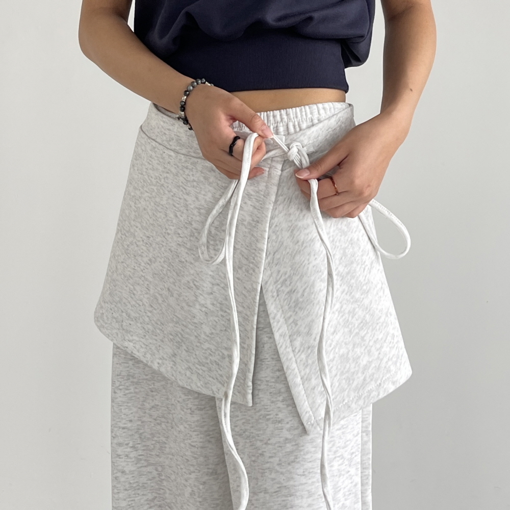 레이어드 치마바지 랩스커트팬츠 스트링조거 밴딩 와이드 트레이닝팬츠 여성 통바지 트레일랩 - 상세 이미지 5