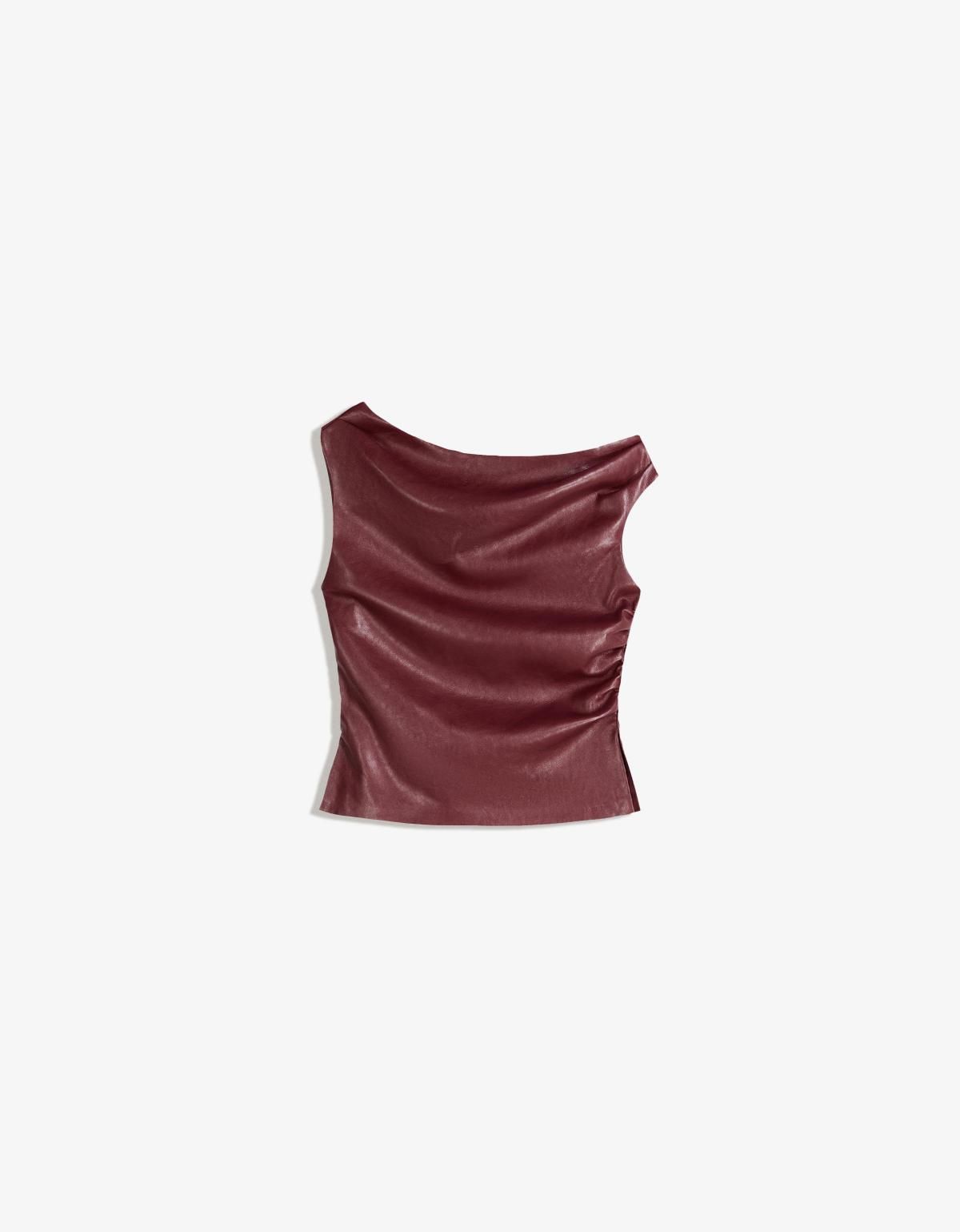 버쉬카 비대칭 레더 이펙트 슬리브리스 탑 8811/710 MAROON - 메인 이미지