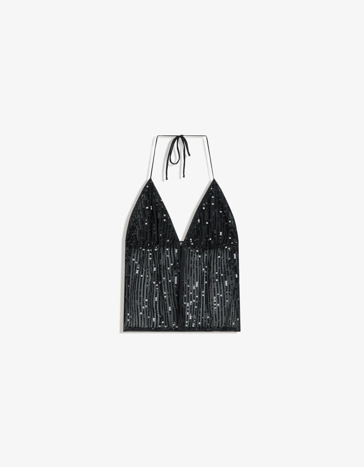 버쉬카 글리터 시퀸 홀터넥 크롭 탑 8878/323 BLACK - 메인 이미지