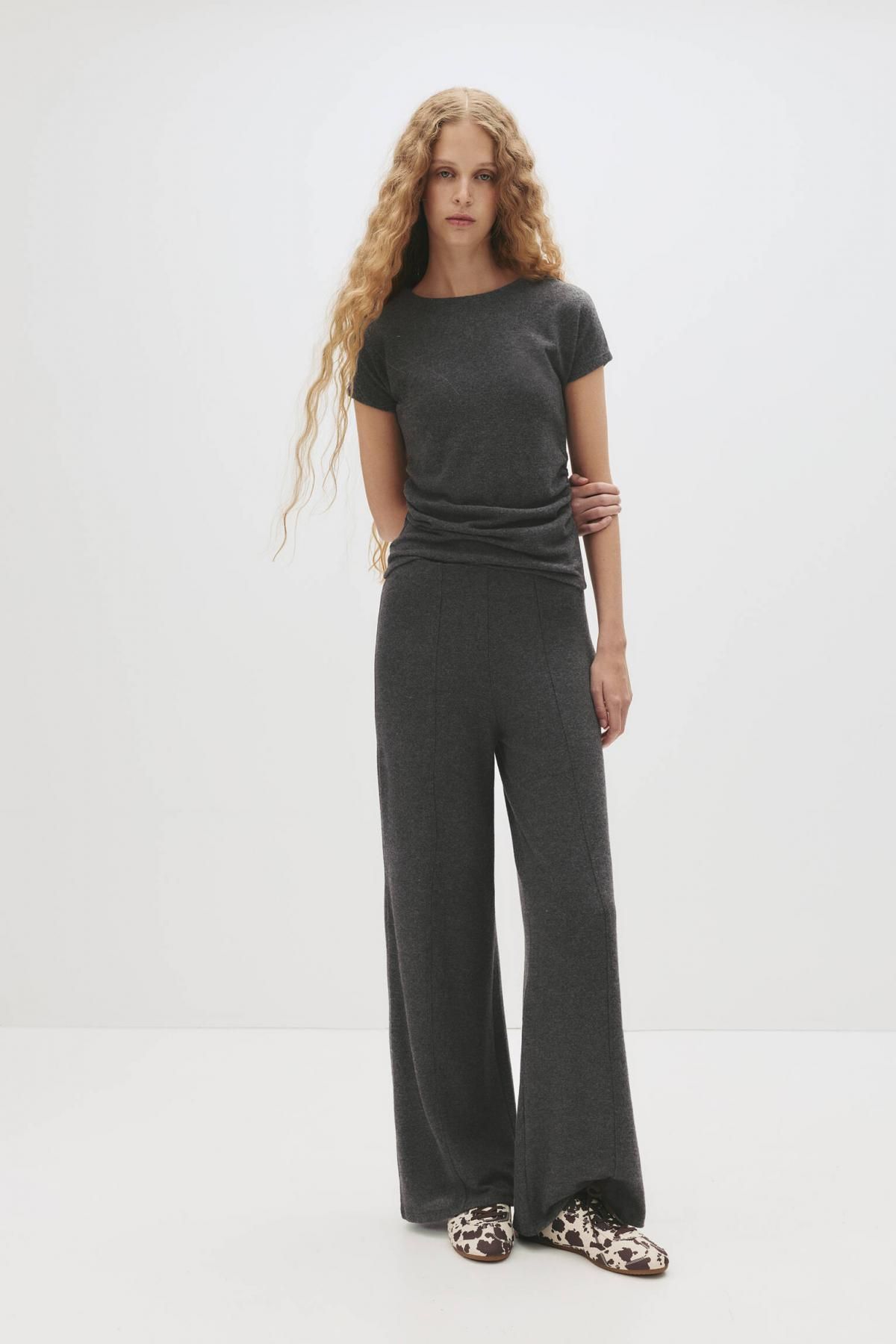 풀앤베어 소프트터치 밴딩 프론트심 와이드 팬츠 7674/366 DARK GREY - 상세 이미지 3