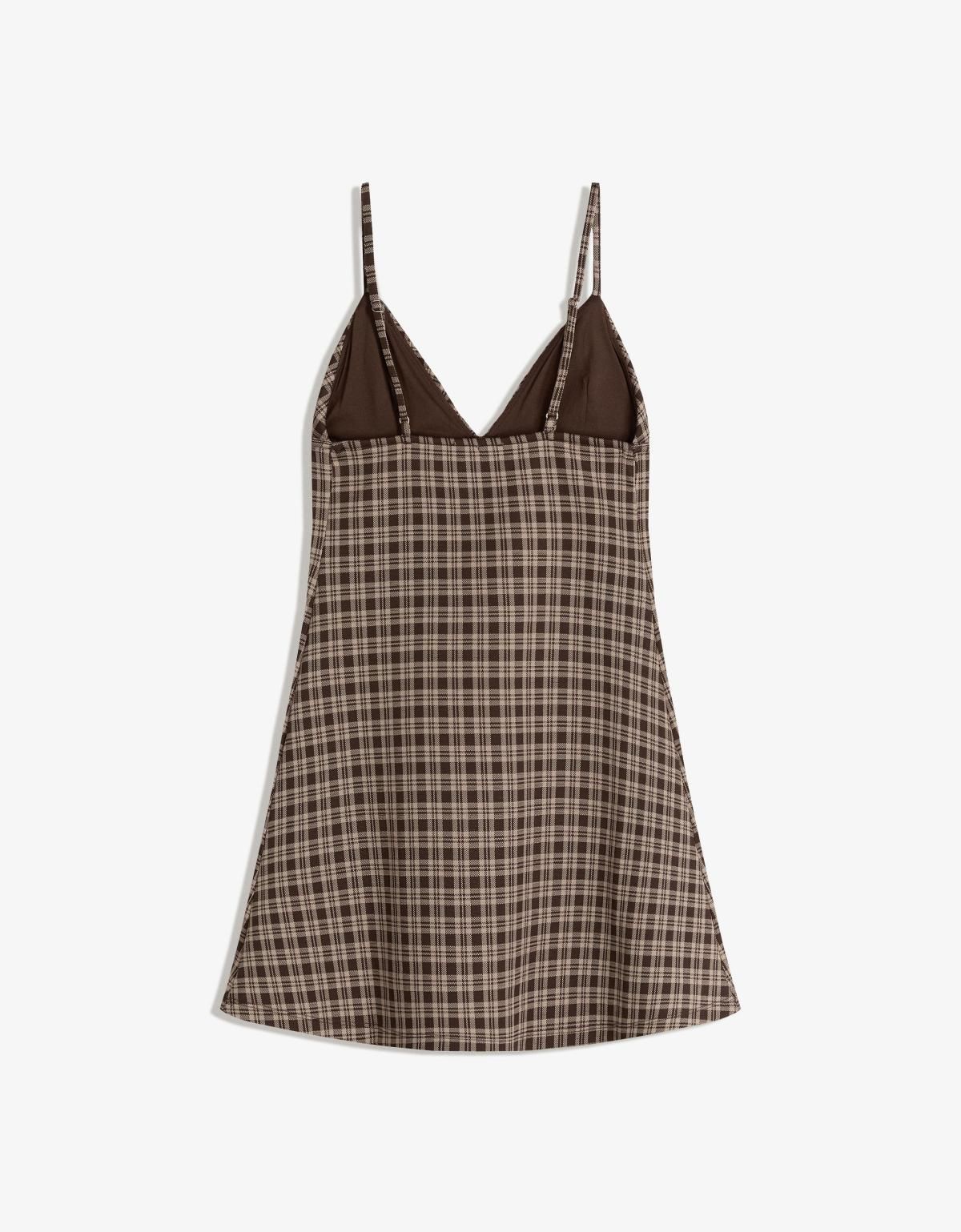 버쉬카 체크 패턴 스트랩 미니 원피스 6045/326 BROWN - 상세 이미지 5