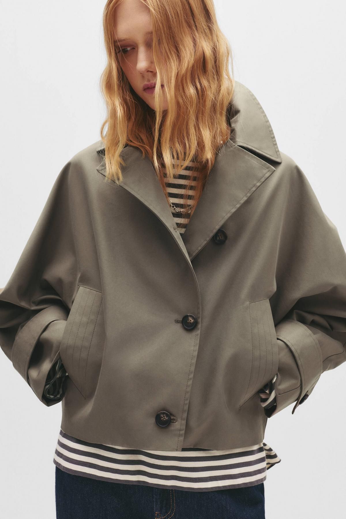 풀앤베어 트렌디 볼륨소매 숏 트렌치코트 7800/351 DARK KHAKI - 상세 이미지 2