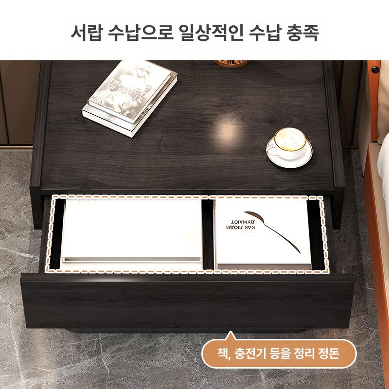 월넛 협탁 베벨로 흑류목색 원목 침대옆협탁 비밀수납장 라이트그레이 조립 필요 - 상세 이미지 3