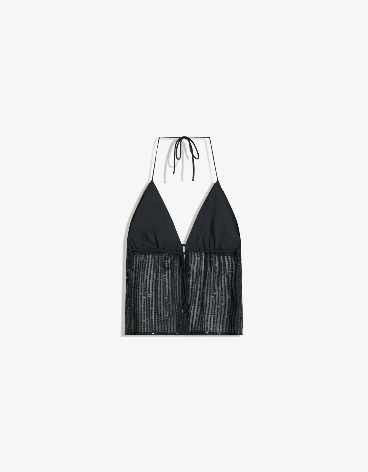 버쉬카 글리터 시퀸 홀터넥 크롭 탑 8878/323 BLACK - 상세 이미지 2