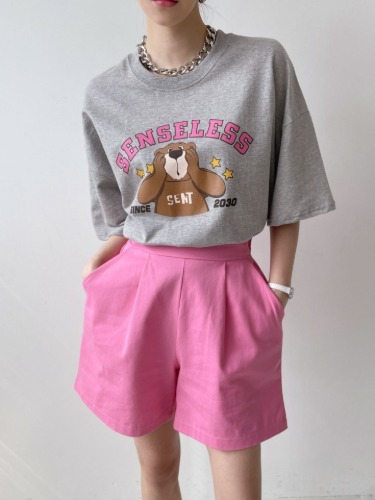 폼나나 Pomnana 오버핏 고무줄 무지 깔끔한 봄 여름 핀탁5부 바지 - 상품 이미지