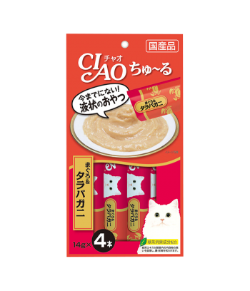 [최신생산] 이나바 챠오츄르 14gX4P 고양이 츄르간식 참치+킹크랩(게맛살), 56g, 1개 - 상품 이미지