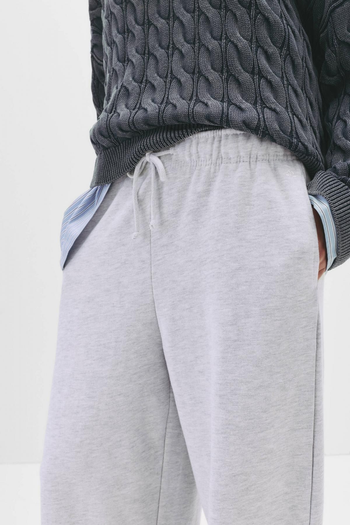 풀앤베어 와이드핏 코튼 조거 스웨트 팬츠 7675/398 GREY MARL - 상세 이미지 4